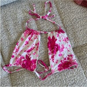 NWOT Frankie’s Bikinis Pink and White Top